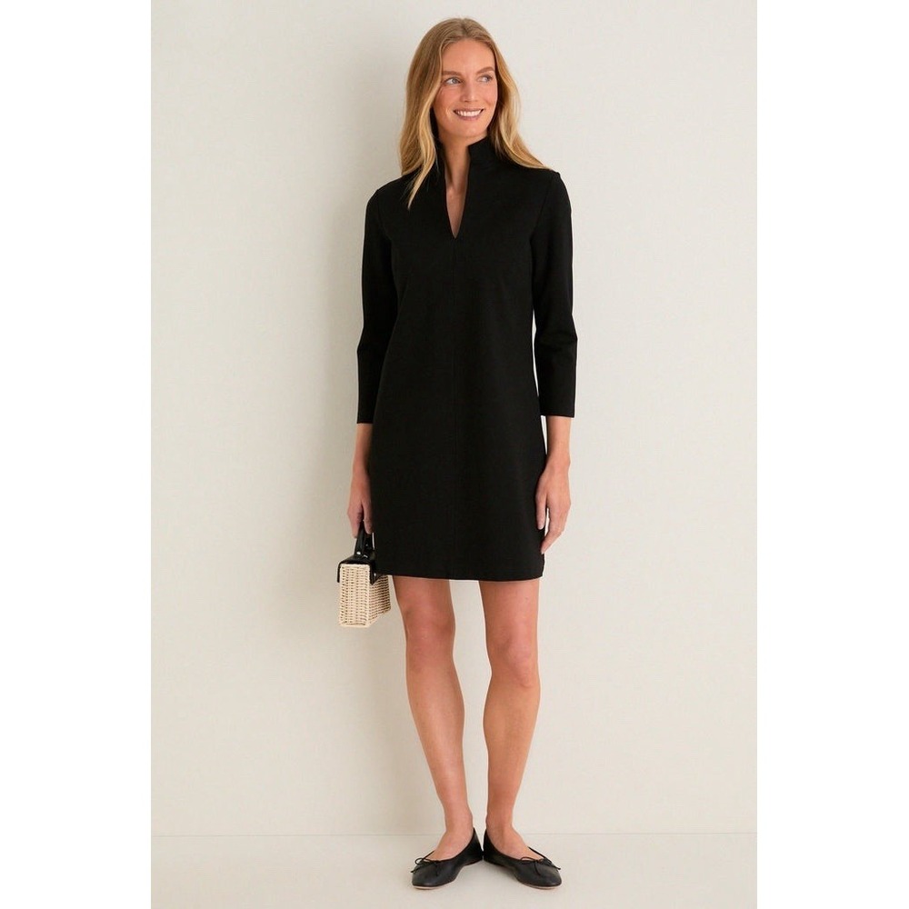 TUCKERNUCK Black Ponte Clifton dress 3/4 Sleeve V Neck Classic Minimalist Small